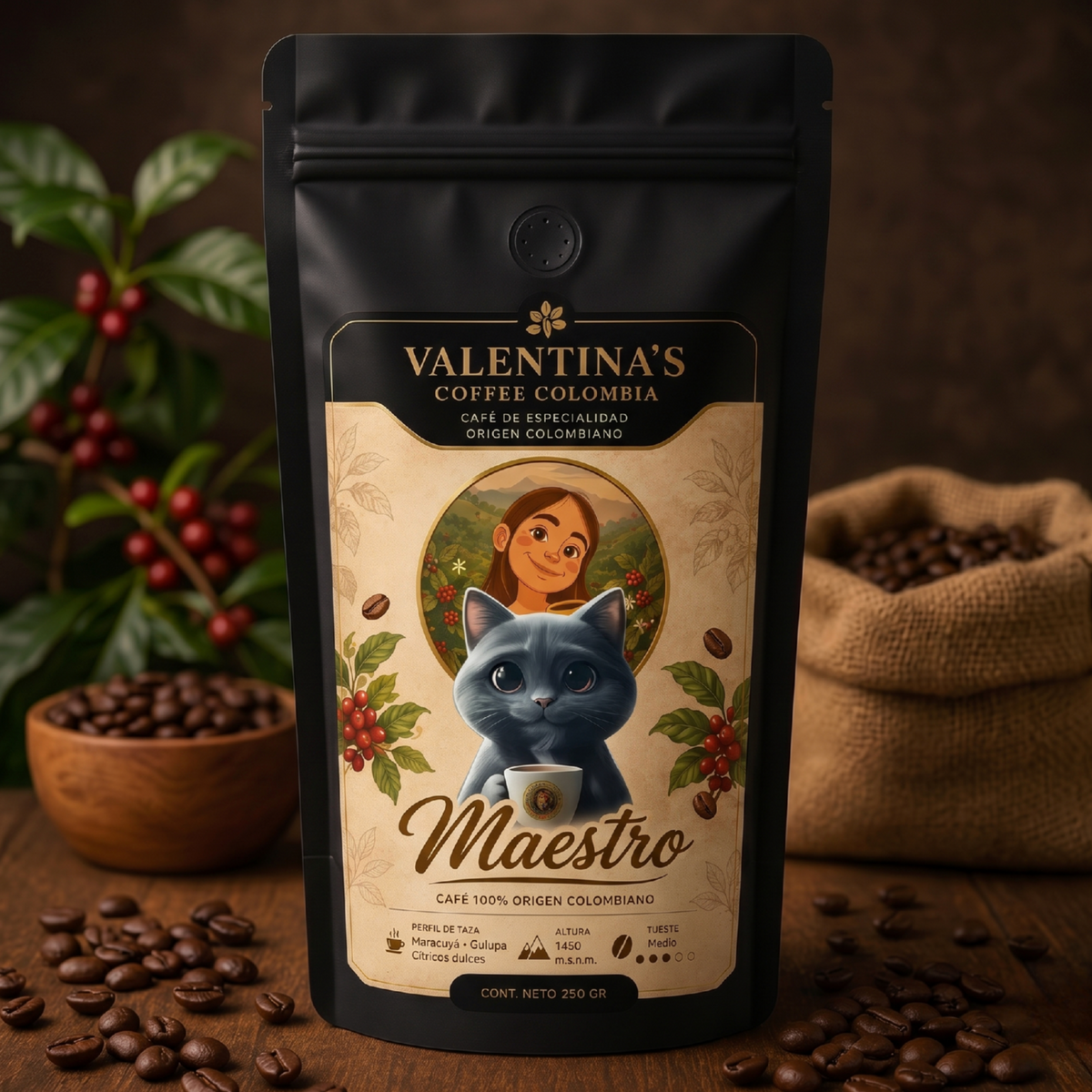 Café premium Maestro para espresso y filtro.