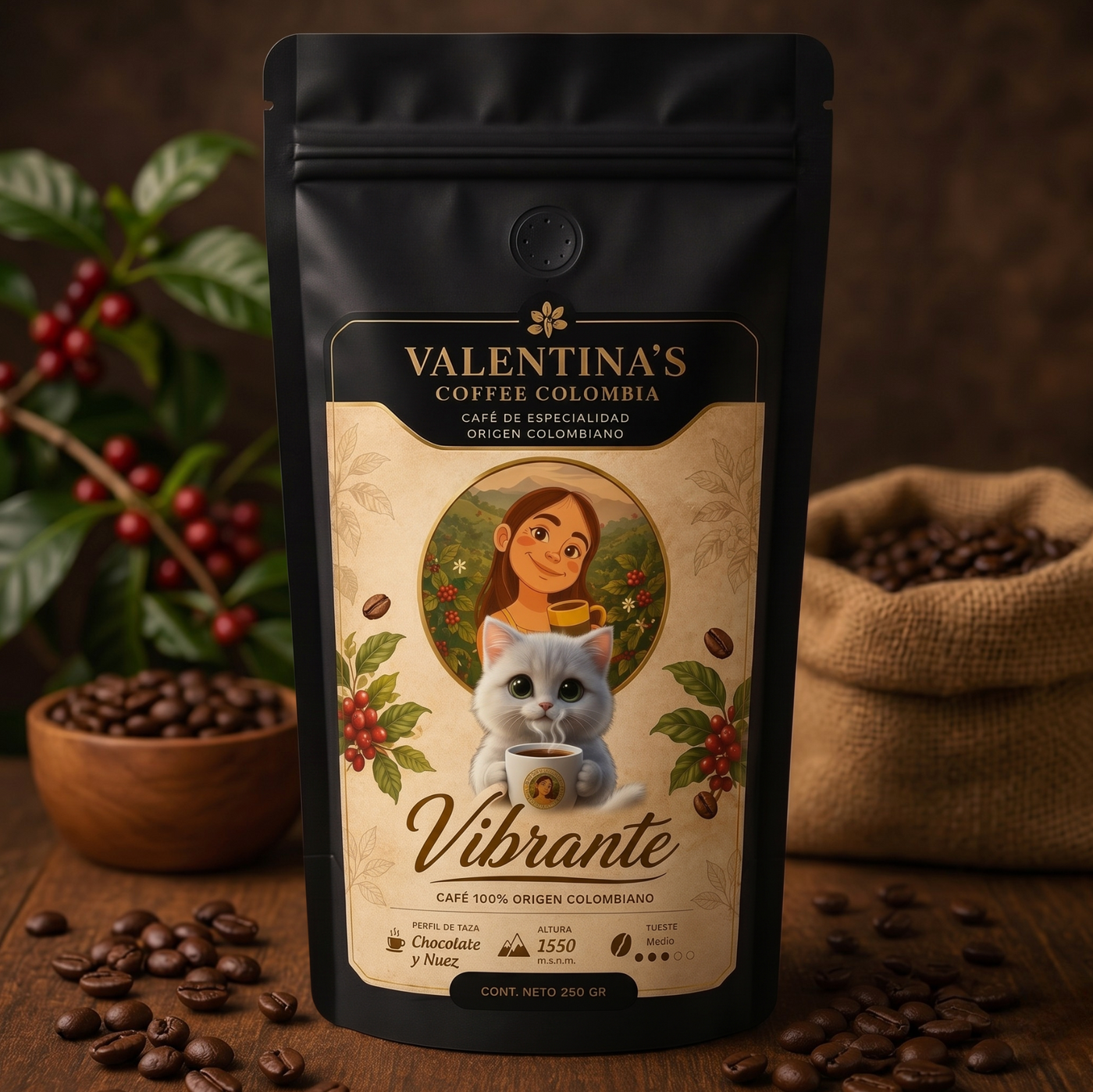 Café premium Vibrante para espresso y filtro.